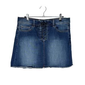 Sneak Peek Women's Denim Mini Skirt Sz M Lace Up High Rise
